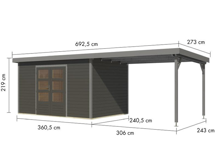 Karibu Hybrid Gartenhaus Pluto 7 B, terragrau/graualuminium, inkl. 3 m Anbaudach