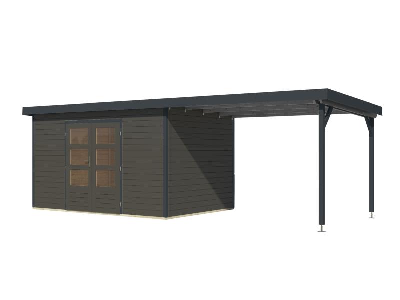 Karibu Hybrid Gartenhaus Pluto 7 B, terragrau/anthrazit, inkl. 3 m Anbaudach