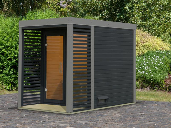 Karibu Hybrid Saunahaus Ares 1, anthrazit/staubgrau -ohne Ofen-