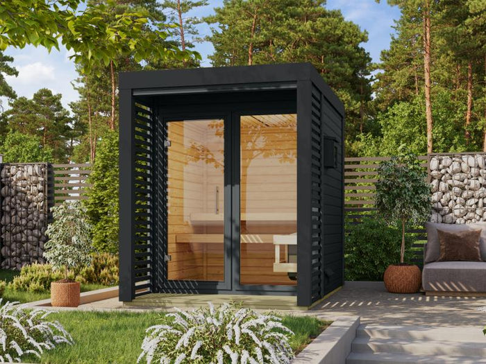 Karibu Hybrid Saunahaus Ares 1, anthrazit/anthrazit -inkl. 9 kW Ofen ext. Steuerung-