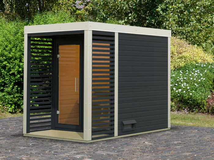 Karibu Hybrid Saunahaus Ares 1, anthrazit/weiß -ohne Ofen-