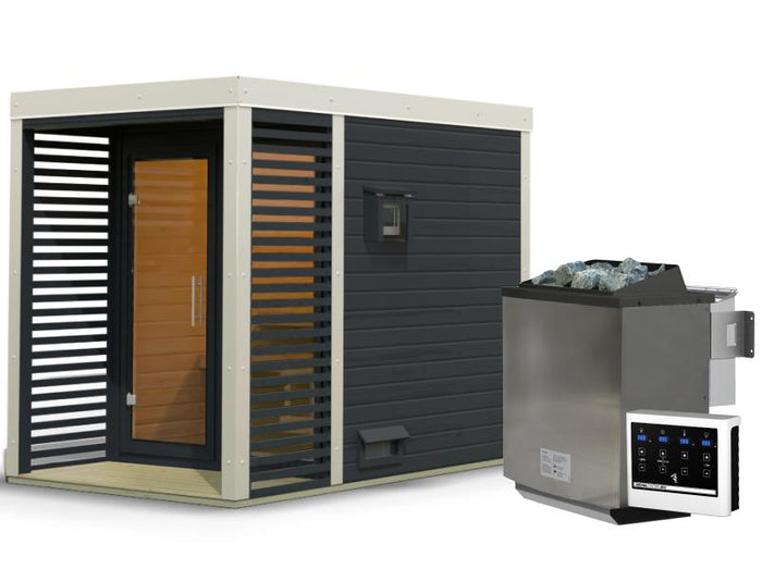 Karibu Hybrid Saunahaus Ares 1, anthrazit/weiß -inkl. 9 kW Bioofen ext. Steuerung-