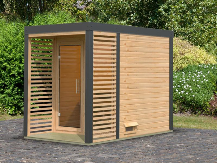 Karibu Hybrid Saunahaus Ares 1, naturbelassen/anthrazit -ohne Ofen-