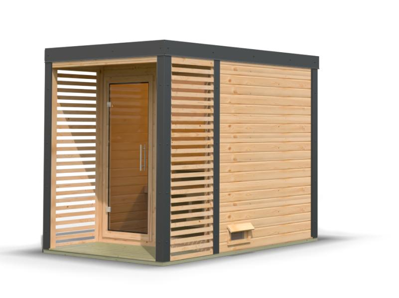 Karibu Hybrid Saunahaus Ares 1, naturbelassen/anthrazit -ohne Ofen-