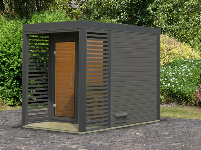 Karibu Hybrid Saunahaus Ares 1, terragrau/anthrazit -ohne Ofen-