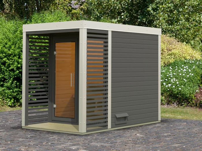 Karibu Hybrid Saunahaus Ares 1, terragrau/weiß -ohne Ofen-