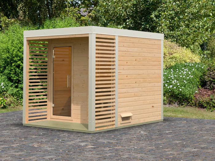 Karibu Hybrid Saunahaus Ares 2, naturbelassen/weiß -ohne Ofen-,