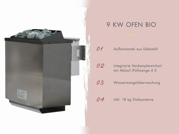 Karibu Hybrid Saunahaus Ares 2, naturbelassen/anthrazit -inkl. 9 kW Bioofen ext. Steuerung-
