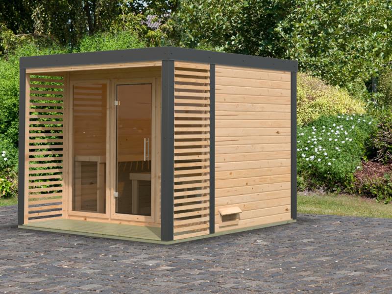 Karibu Hybrid Saunahaus Ares 3, naturbelassen/anthrazit -ohne Ofen-