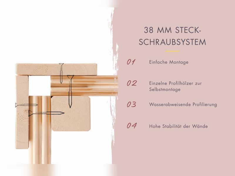 Karibu Hybrid Saunahaus Ares 3, naturbelassen/anthrazit -ohne Ofen-