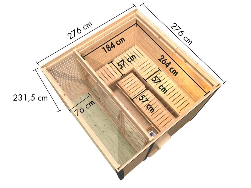 Karibu Hybrid Saunahaus Ares 3, naturbelassen/anthrazit -inkl. 9 kW Bioofen ext. Steuerung-
