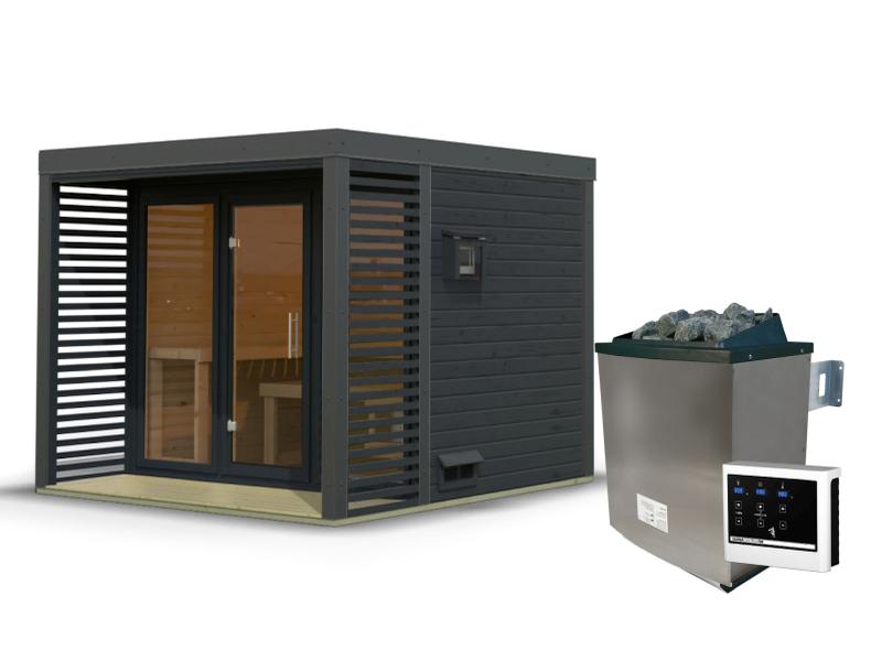 Karibu Hybrid Saunahaus Ares 3,anthrazit/anthrazit -inkl. 9 kW Ofen ext. Steuerung-