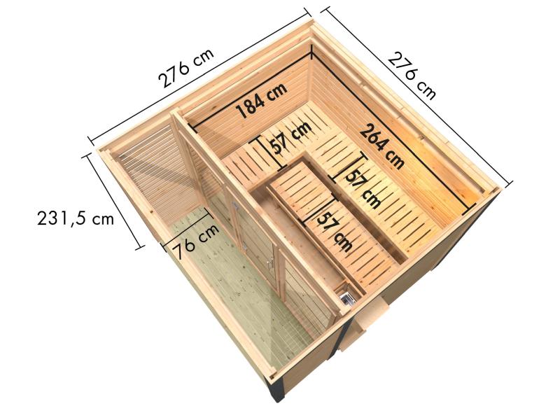 Karibu Hybrid Saunahaus Ares 3,anthrazit/anthrazit -inkl. 9 kW Bioofen ext. Steuerung-