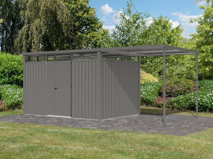 Karibu Metallgerätehaus Osten 3, graualuminium, inkl. Anbaudach 2,25 m