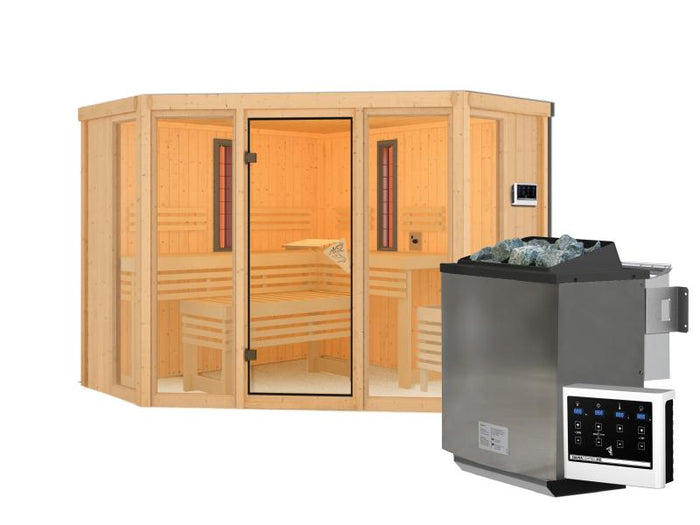 Karibu Multifunktions-Sauna Asta mit 9 kW Bioofen und Infrarotstrahler