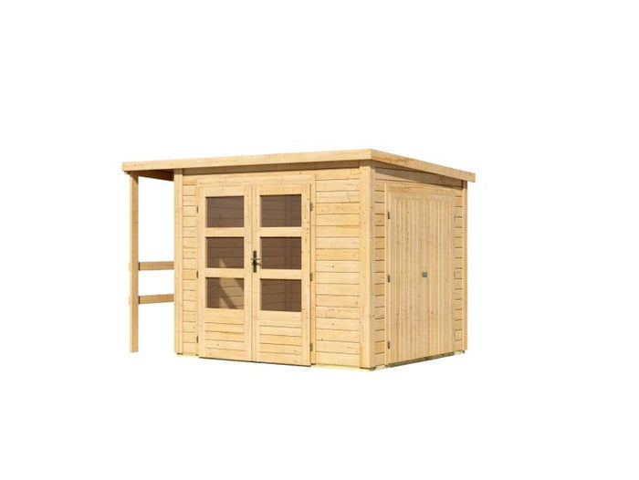 Karibu Multifunktionshaus Pultdach mit Schrank und Anbaudach 28 mm