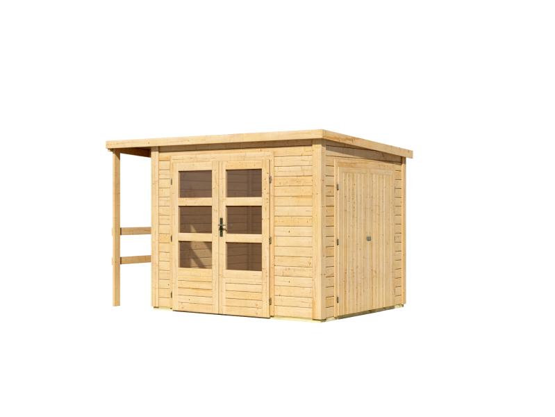 Karibu Multifunktionshaus Pultdach mit Schrank und Anbaudach 28 mm