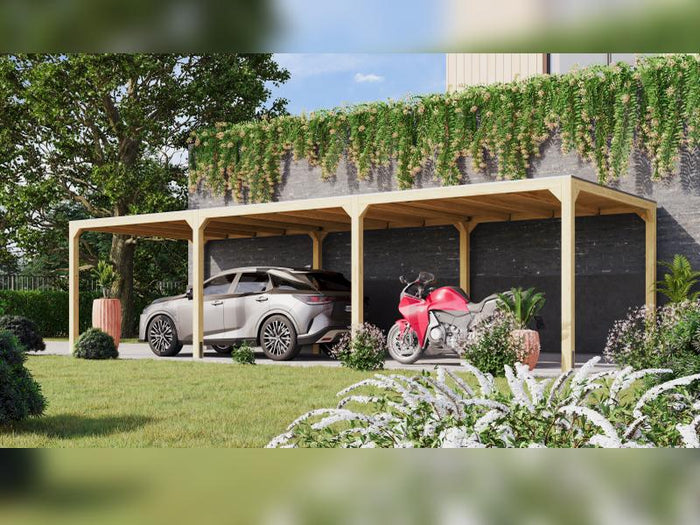 Karibu Pavillon Cubus im Set mit 2 Verlängerung, natur