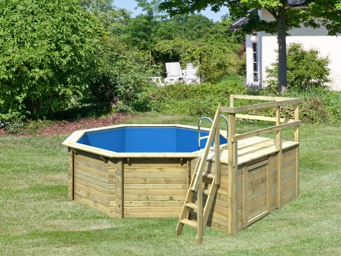 Karibu Pool Modell 1 Variante C, mit Terrasse im Set inkl. Filteranlage und Skimmer