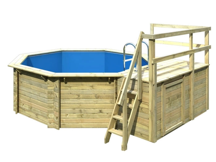 Karibu Pool Modell 1 Variante C, mit Terrasse im Set inkl. Filteranlage und Skimmer