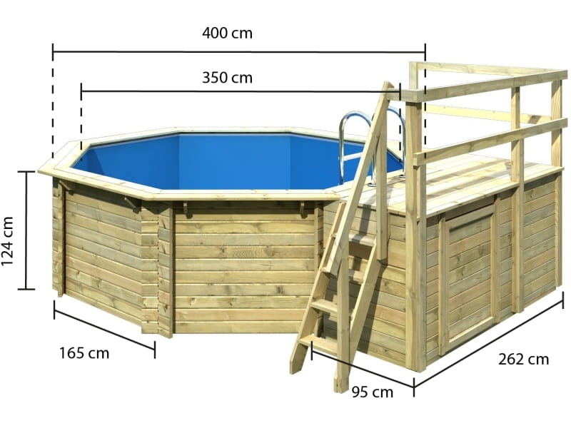 Karibu Pool Modell 1 Variante C, mit Terrasse im Set inkl. Filteranlage und Skimmer