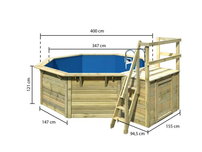 Karibu Pool Modell 1 X im Set mit Terrasse , Filteranlage und Skimmer, kdi - Folie Blau