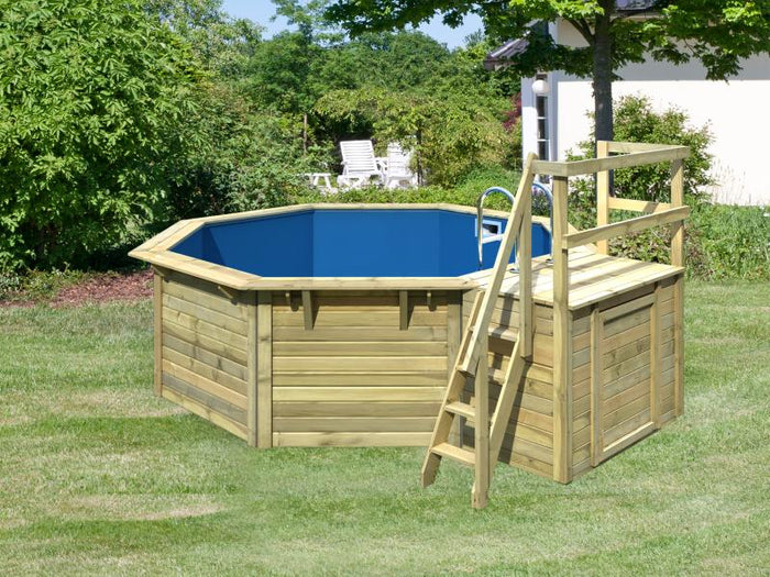 Karibu Pool Modell 2 X im Set mit Terrasse, Filteranlage und Skimmer, kdi - Folie Blau