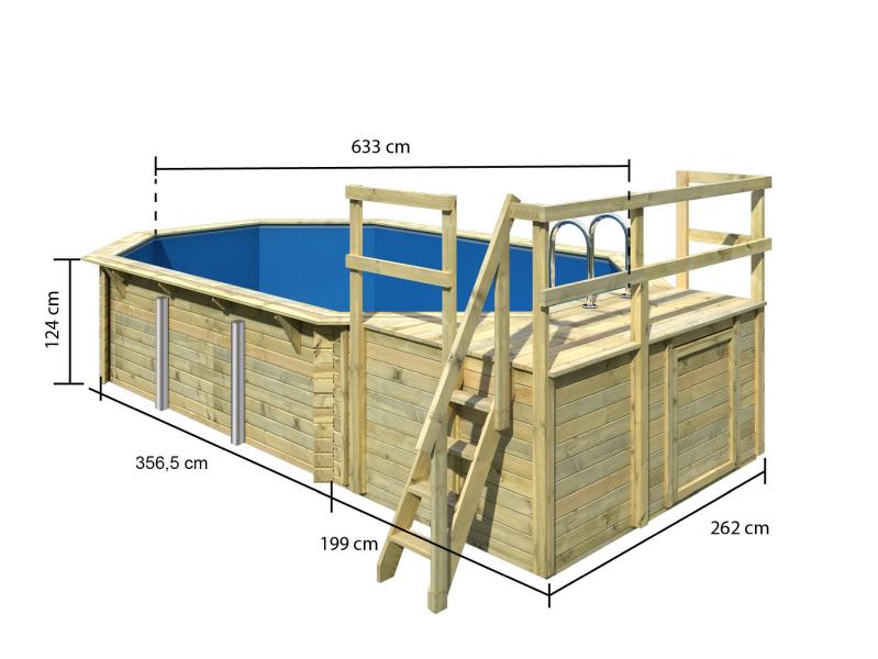 Karibu Pool Modell 4 Variante C, mit Terrasse im Set inkl. Filteranlage groß und Skimmer
