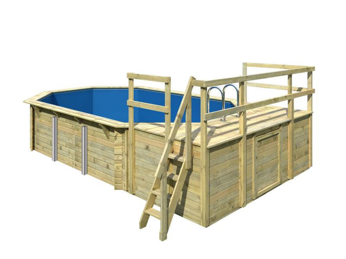 Karibu Pool Modell 4 Variante D, mit Terrasse im Set inkl. Filteranlage und Skimmer