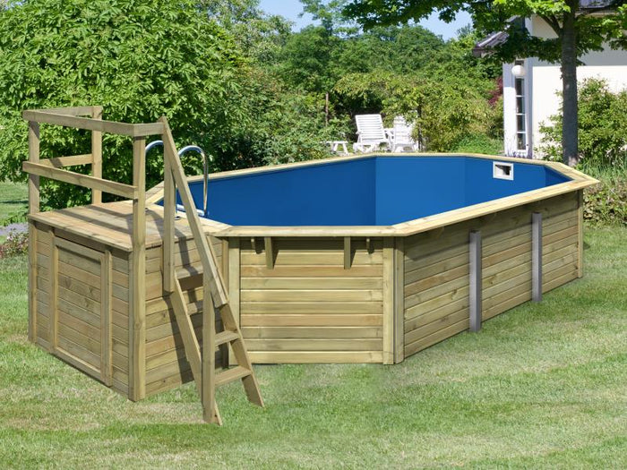 Karibu Pool Modell 4 X im Set mit Terrasse, Filteranlage groß und Skimmer, kdi - Folie Blau