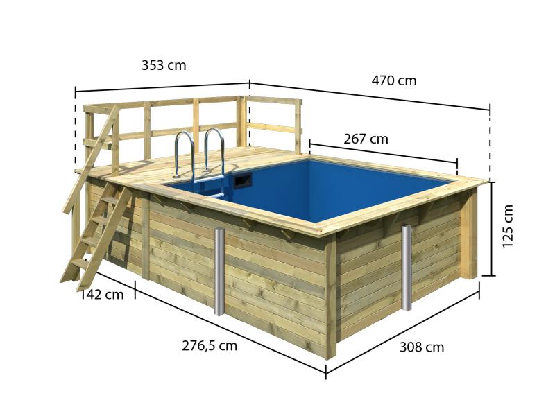 Karibu Rechteck Pool Größe 1 im Set inkl. Filterpaket / inkl. Terrasse 3,5 m