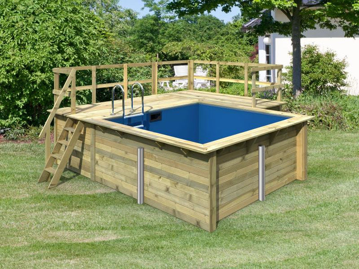 Karibu Rechteck Pool Größe 1 im Set inkl. Filterpaket , Terrasse 3,5 m und Seitenterrasse