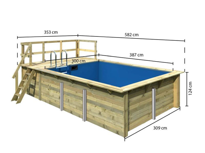 Karibu Rechteck Pool Größe 2 im Set inkl. Filterpaket und Terrasse 3,5 m