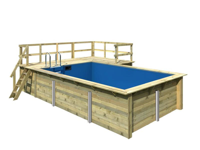 Karibu Rechteck Pool Größe 3 im Set inkl. Filterpaket, Terrrasse 3,5 m und Seitenterrasse