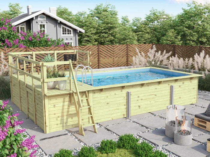 Karibu Rechteck Pool Größe 3 inkl. Terrrasse 3,5 m und Seitenterrasse