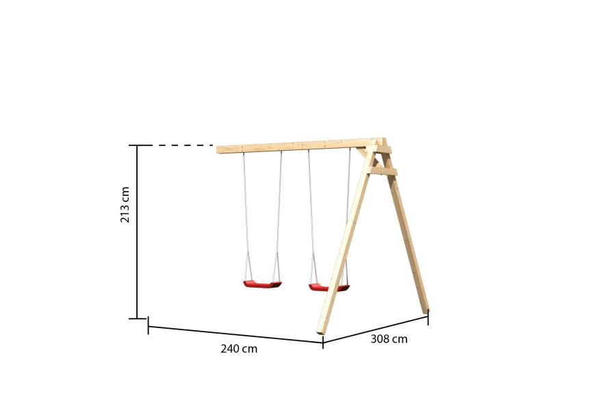 Karibu Ritterburg Löwenherz + Doppelschaukel + Anbauplattform + Kletterwand
