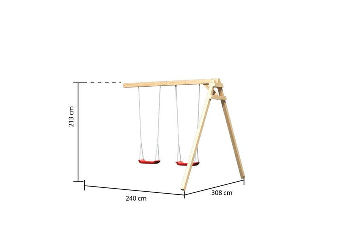 Karibu Ritterburg Löwenherz + Doppelschaukel + Anbauplattform + Kletterwand