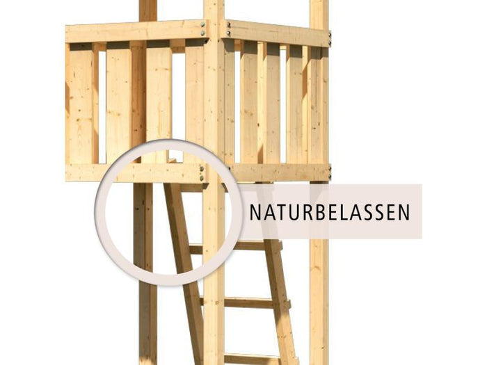 Karibu Ritterburg Löwenherz + Doppelschaukel + Anbauplattform + Kletterwand