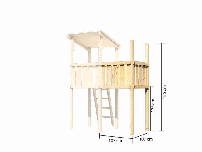 Karibu Ritterburg Löwenherz + Doppelschaukelanbau Klettergerüst + Anbauplattform + Kletterwand