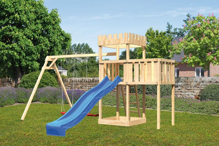 Karibu Ritterburg Löwenherz + Rutsche + Doppelschaukel + Anbauplattform