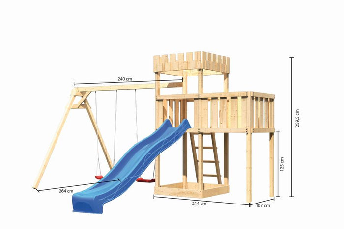 Karibu Ritterburg Löwenherz + Rutsche + Doppelschaukel + Anbauplattform