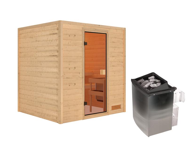 Karibu Sauna Adelina inkl. 9 kW Ofen integr. Steuerung mit klassischer Saunatür -ohne Dachkranz-