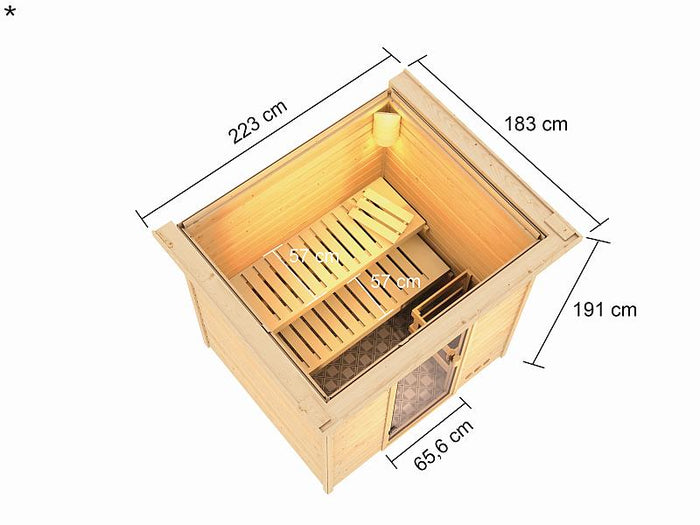 Karibu Sauna Adelina mit Dachkranz 38 mm