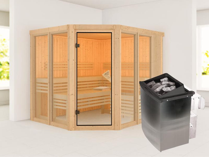 Karibu Sauna Ainur mit 9kW Ofen integr. Strg 68 mm