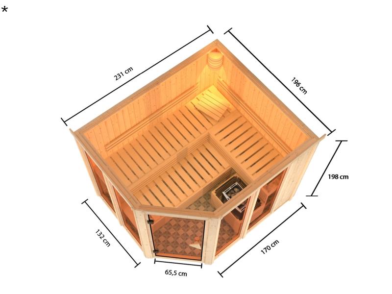Karibu Sauna Ainur mit 9kW Ofen integr. Strg 68 mm