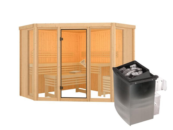 Karibu Sauna Alcinda mit 9 kW Ofen Integr. Strg  68 mm