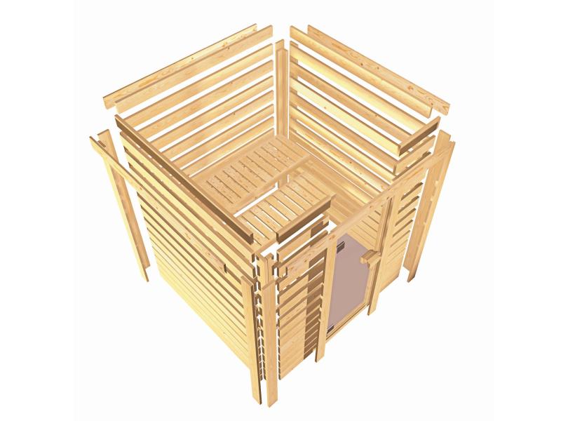 Karibu Sauna Antonia inkl. 9 kW Ofen ext. Steuerung mit klassischer Saunatür -ohne Dachkranz-