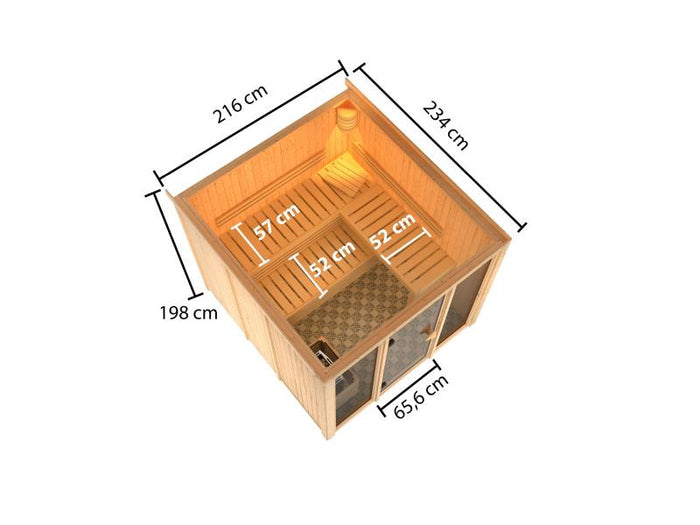 Karibu Sauna Askja 68 mm -9 kW Bioofen ext. Strg