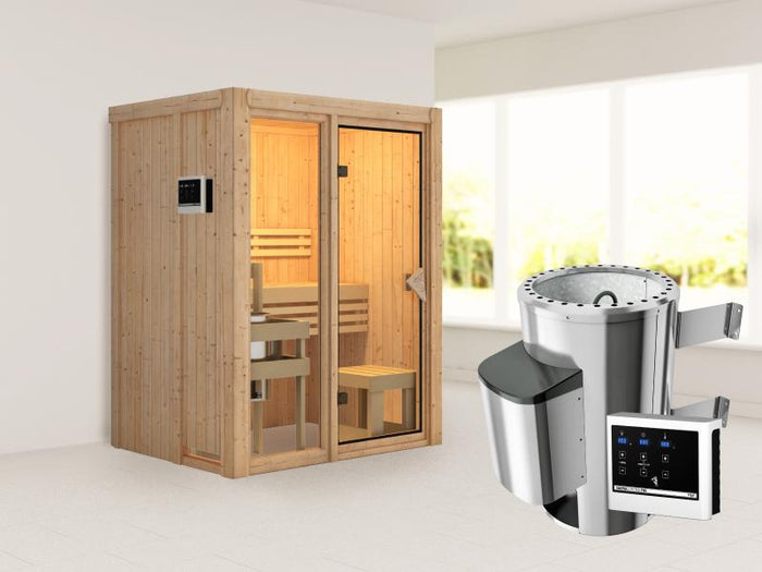 Karibu Sauna Avari 1 inkl. 3,6 kW Ofen externe Steuerung - ohne Dachkranz