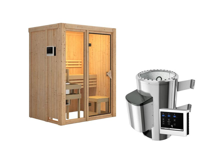 Karibu Sauna Avari 1 inkl. 3,6 kW Ofen externe Steuerung - ohne Dachkranz